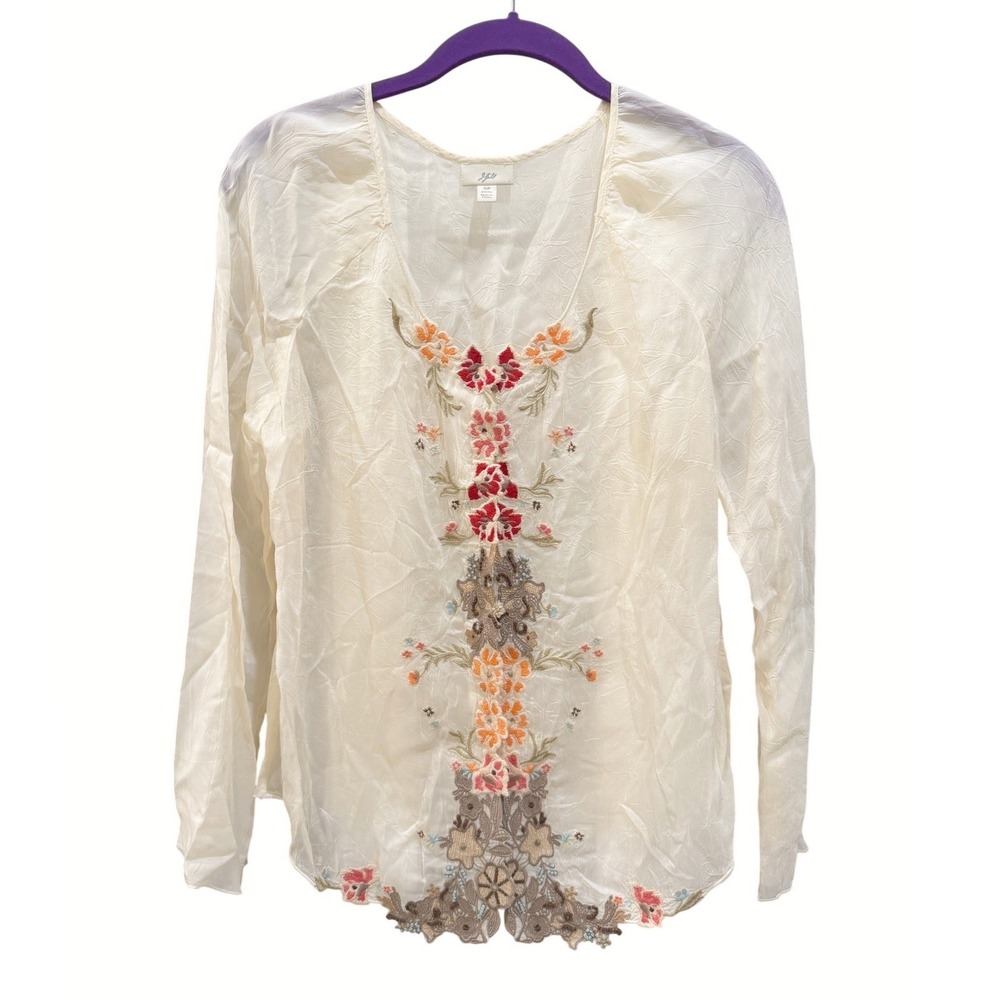 J. Jill Small Petite Cream Floral Embroidered Semi-Sheer Cover Up Cardigan